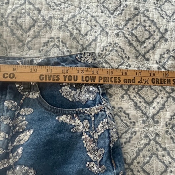 Nasty Gal Sequin Floral Denim Jean Mini Skirt Sz 6 Western Bling Cowgirl Rodeo - Picture 10 of 11